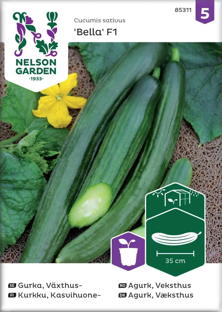 Nelson Garden Siemen Kurkku, Kasvihuone-, Bella F1 3 Nelson Garden Siemen Kurkku, Kasvihuone-, Bella F1