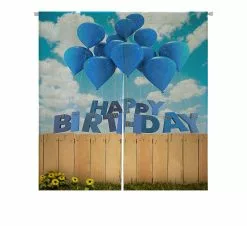 Abphqto Balloons Happy Birthday Garden Fence Japanese Noren Curtain Doorway Door Window Treatment Curtains 105x120 Cm
