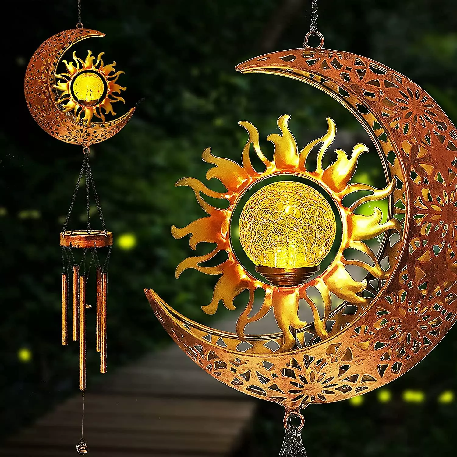 Unbranded Shxx Solar Wind Chimes-outdoor Garden Decorative Wind Chime Light With Cracked Ball-waterproof Metal Led Hanging Chime Decor (moon&sun) Xq-a13 3 Unbranded Shxx Solar Wind Chimes-outdoor Garden Decorative Wind Chime Light With Cracked Ball-waterproof Metal Led Hanging Chime Decor (moon&sun) Xq-a13