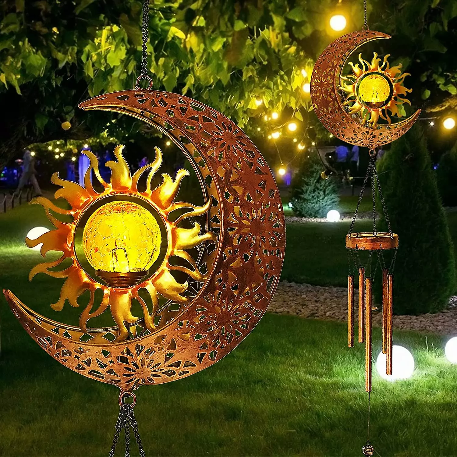 Unbranded Shxx Solar Wind Chimes-outdoor Garden Decorative Wind Chime Light With Cracked Ball-waterproof Metal Led Hanging Chime Decor (moon&sun) Xq-a13 7 Unbranded Shxx Solar Wind Chimes-outdoor Garden Decorative Wind Chime Light With Cracked Ball-waterproof Metal Led Hanging Chime Decor (moon&sun) Xq-a13 - Image 5
