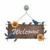 Cumdel Metal Welcome Sign With Sunflower & Bird Decor Vintage Wall Hanging Gates Plaque Garden Ornament