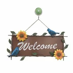 Cumdel Metal Welcome Sign With Sunflower & Bird Decor Vintage Wall Hanging Gates Plaque Garden Ornament