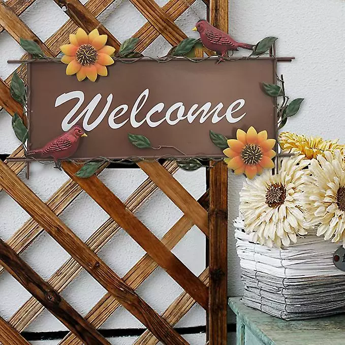 Cumdel Metal Welcome Sign With Sunflower & Bird Decor Vintage Wall Hanging Gates Plaque Garden Ornament 4 Cumdel Metal Welcome Sign With Sunflower & Bird Decor Vintage Wall Hanging Gates Plaque Garden Ornament - Image 2