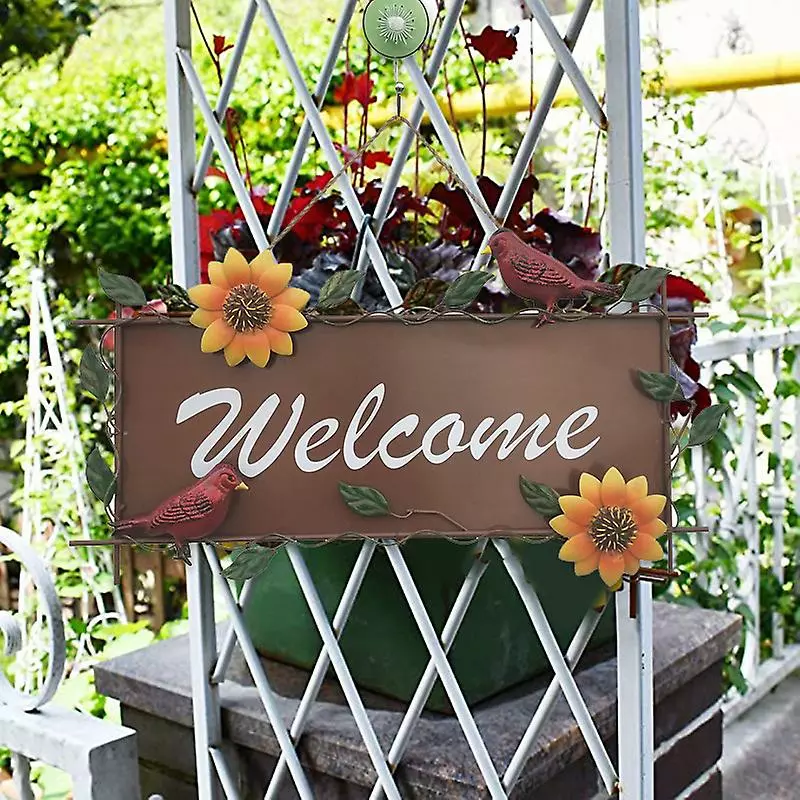 Cumdel Metal Welcome Sign With Sunflower & Bird Decor Vintage Wall Hanging Gates Plaque Garden Ornament 6 Cumdel Metal Welcome Sign With Sunflower & Bird Decor Vintage Wall Hanging Gates Plaque Garden Ornament - Image 4