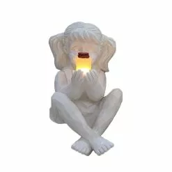 Cumdel Solar Boys Girls Statue Kids Holding A Lighting Bottle Outdoor Garden Waterproof Resin Lamp Ornament