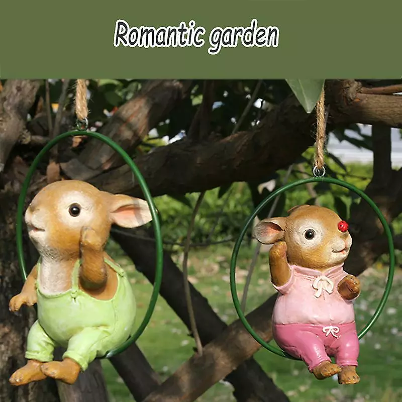 Cumdel Animal Garden Statue Hanging Resin Rabbit Ornament Bunny Swinging On The Ring Cute Home Decor 4 Cumdel Animal Garden Statue Hanging Resin Rabbit Ornament Bunny Swinging On The Ring Cute Home Decor - Image 2