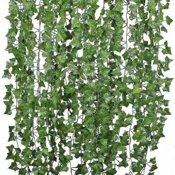 Unbranded 12 Strands Artificial Ivy Leaf Plants Vine Hanging Garland Fake Foliage Flowers Home Kitchen Garden Office Wedding Wall Decor, 84 Feet, Green