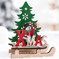 Unbranded Christmas Desktop Ornament Diy Sleigh Wooden Craft Home Garden Decoration