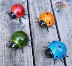 Unbranded Metal Garden Wall Art Decorative Set Of 4 Cute Ladybugs Outdoor Wall Sculptures -Piha myymälä 355273619 max