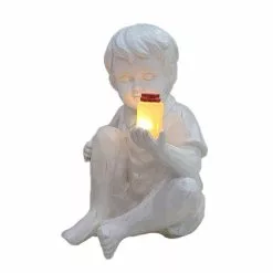 Fsu Solar Boys Girls Statue Kids Holding A Lighting Bottle Outdoor Garden Waterproof Resin