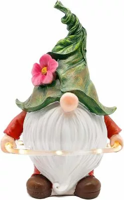 Unbranded Garden Gnome Statue With Solar Led Lights, Resin Gnome Figurine Playing Hoop, Outdoor Gnomes Garden Decorations For Patio Yard Lawn Porch, Ornament Gi