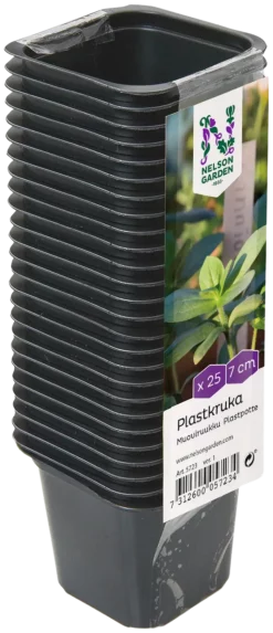 Nelson Garden Nelikulmainen Muoviruukku 7 X 7 Cm, Väri Musta, Pakkauksessa 25 Kpl Ruukkuja