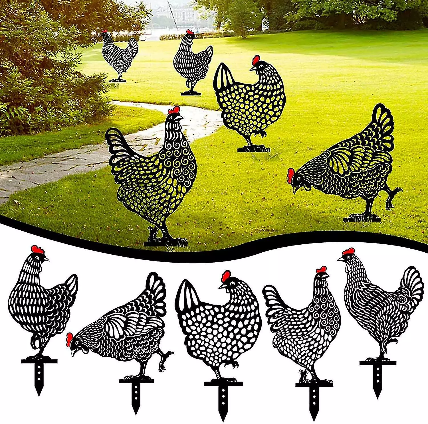 Unbranded 5pcs Yard Art Garden Chicken Statues, Outdoor Winter Decorations 3 Unbranded 5pcs Yard Art Garden Chicken Statues, Outdoor Winter Decorations