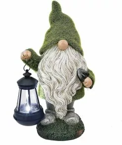 Unbranded Funny Garden Gnome Weatherproof Figure With Lantern Led Solar Light 33cm Dwarf