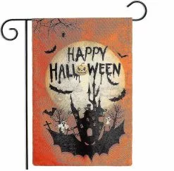 Unbranded Garden Flag Double Flag, Ghost Pumpkin Bat Castle Rough Room Garden Garden Banner, For Garden Garden Outdoor Decoration A