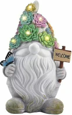 Unbranded Garden Gnome Statues , Solar Powered Outdoor Lights Art Gifts With 10 Warm White Leds A