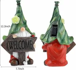 Unbranded Garden Gnome Statue,green Hat Welcome Resin Statue With Solar Led Lights,garden Figurines For Gnomes Garden Decorations,patio Yard Lawn Ornaments Gift -Piha myymälä 446616530 max