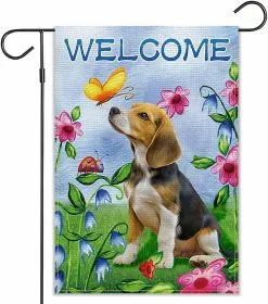 Baiccf Welcome Dog Garden Flag Vertical Double Sided Burlap Flower Summer Yard Outdoor Decor Home Decor (12.5 X 18, Welcome Dog)