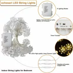 Unbranded Led String Lights 17ft 40 Led Lotus Flower Fairy Lights With 8 Modes Timer Indoor String Lights For Bedroom, Party, Wedding, Indoor, Garden Dcor -Piha myymälä 453890320 max