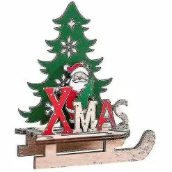 Unbranded Christmas Desktop Ornament Diy Sleigh Wooden Craft Home Garden Decoration