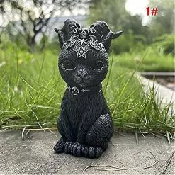 Unbranded Halloween Black Cat Decoration Outdoor Indoor Lawn Resin Cat With Witch Hat,wings,desktop Ornament Funny Garden Statue Figurine Sculpture For Front Ya