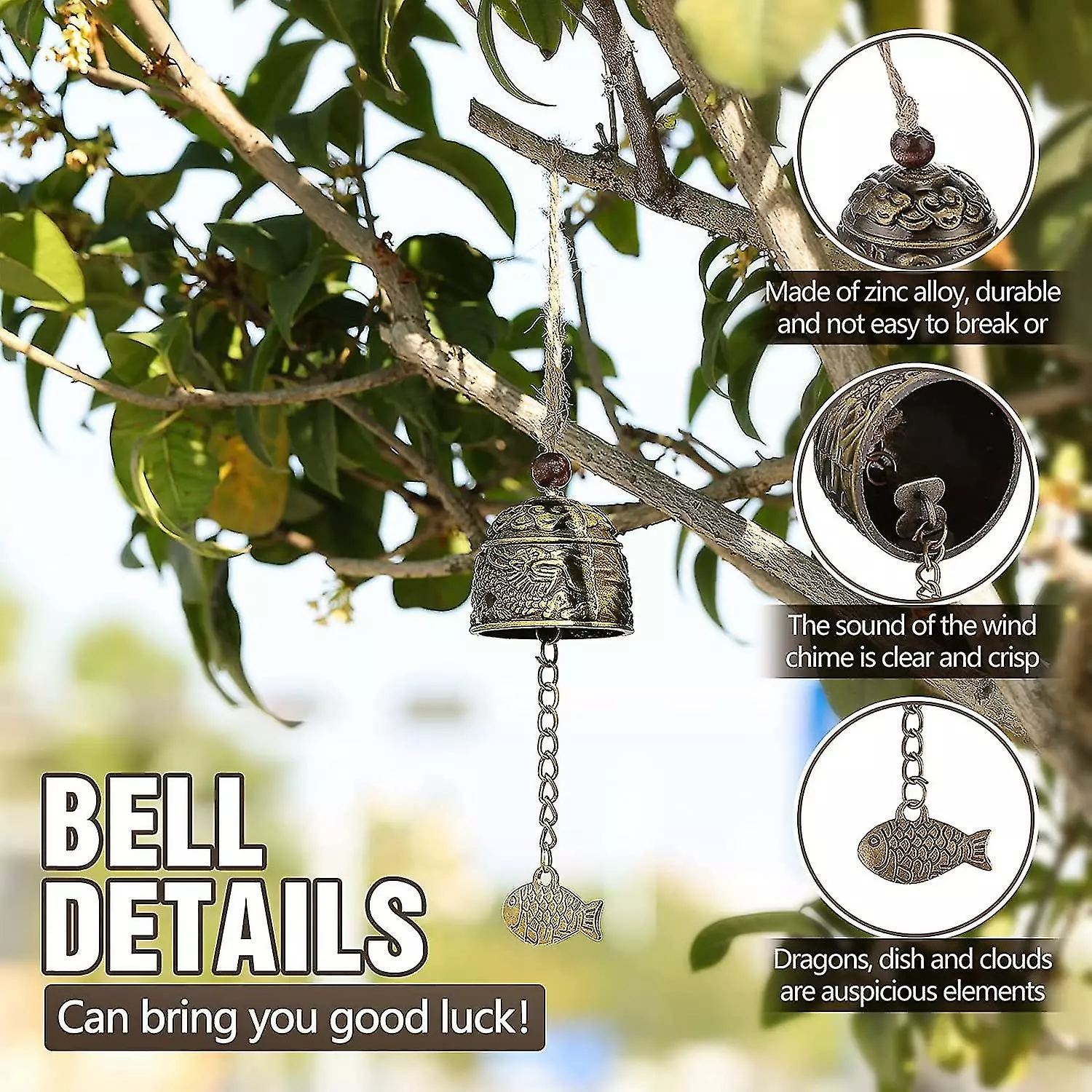 Sl Fengshui Bell Vintage Dragon Bell Fengshui Wind Chimes Good Luck Oriental Bells Hanging Blessing Fish Ornaments For Home Garden Yard Good Luck B 5 Sl Fengshui Bell Vintage Dragon Bell Fengshui Wind Chimes Good Luck Oriental Bells Hanging Blessing Fish Ornaments For Home Garden Yard Good Luck B - Image 3