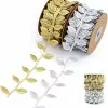 Unbranded 2pcs Leaf Ribbon - 10m Long - For Crafts,garden Decor(silver,gold)