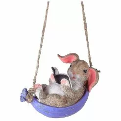 Unbranded Swing Cute Resin Rabbit,garden Statue Landscape Hanging Simulation
