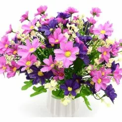 Dried Flowers 4 Artificial Flower Bouquet 28 Heads, Cute Fake Daisy Flower For Outdoor Use Wedding Home Garden