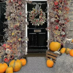 Garlands Autumn Wreath Frame For Front Door Outside, Fall Eucalyptus Pomegranate Farmhouse Wreath Rustic Thanksgiving Wreath Fall Door Wreaths Garden Home Deco