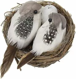 Unbranded Artificial Birds Decor Set, Home Garden Decoration Craft Lifelike Bird With Nest Egg Realistic Feathered Sparrow Outdoor Ornamentbrown1set