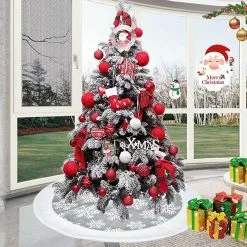 Lingjia Christmas Tree Floor Mat Ornament Faux Fur Plush Snowflake Tree Skirt Base Cover Party Garden Decorations -Piha myymälä 645522308 max