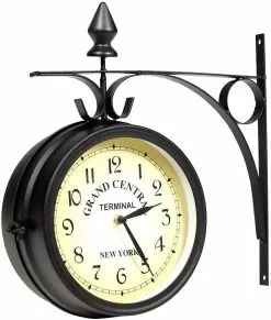 Hakuna Double Faced Wall Clock, Vintage Upright Clock, Paddington Station Wall Clock With Vintage Antique Stand, Indoor Garden Hanging Decorative Clock -Piha myymälä 682119548 max