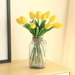 Unbranded 10pcs Real Touch Latex Artificial Tulips Flowers Fake Tulips Flowers Wedding Bouquets For Wedding Home Garden Decoration Yellow