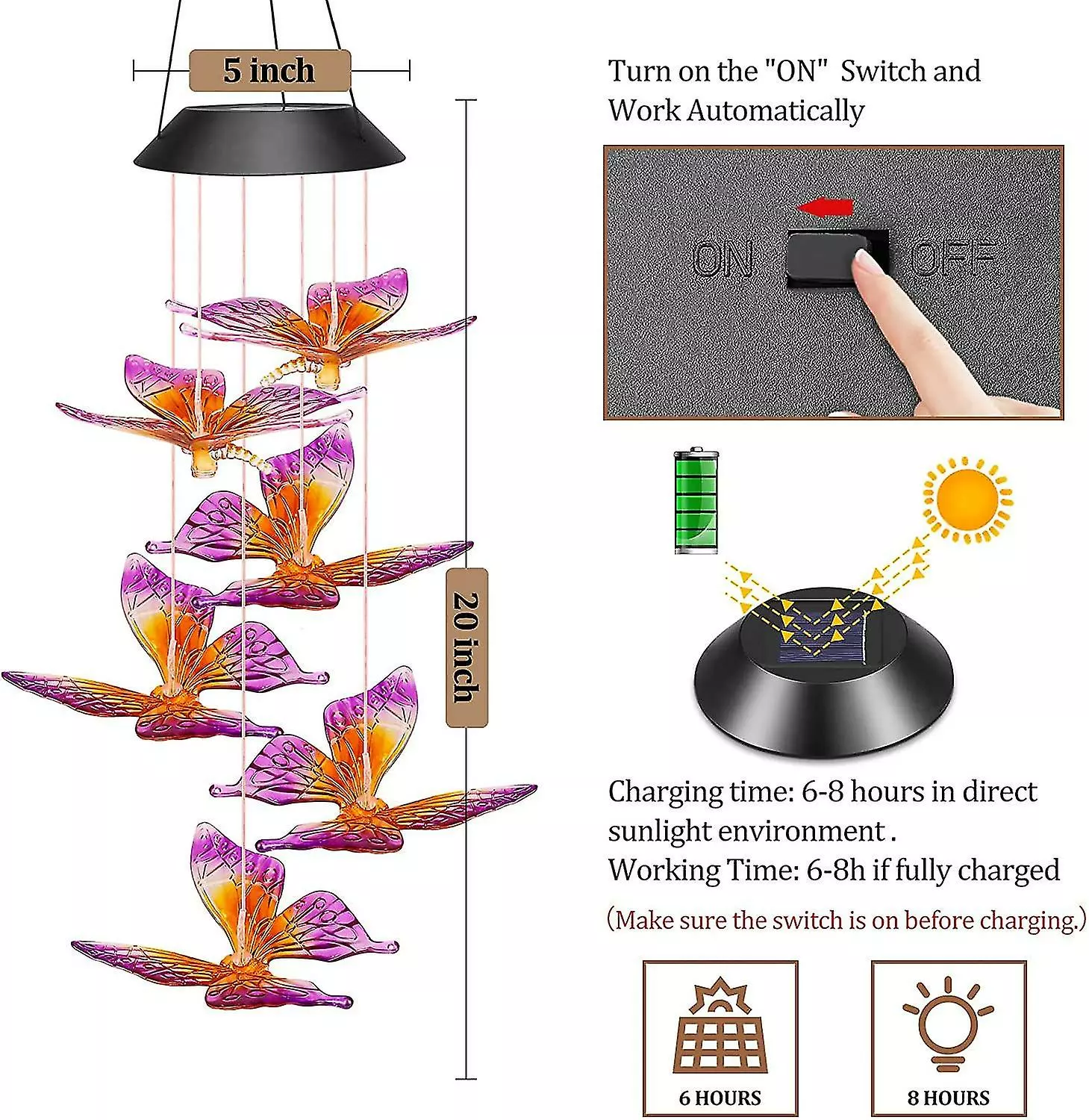 Unbranded Easter Decoration Outdoor Wind Chime For Mothers Gift, Butterfly Solar Led Chime For Birthday Gift Garden Gift, Outdoor Garden Decoration For Balcony 7 Unbranded Easter Decoration Outdoor Wind Chime For Mothers Gift, Butterfly Solar Led Chime For Birthday Gift Garden Gift, Outdoor Garden Decoration For Balcony - Image 5