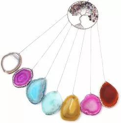 Unbranded 7 Chakra Natural Agate Slices Tree Of Life Crystal Wind Chime Hanging Wind Chimes For Garden Outdoor Indoor Decoration