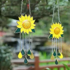 Unbranded Outdoor Hanging Sunflower Suncatcher Wind Chimes Yard Garden Ornament Gifts